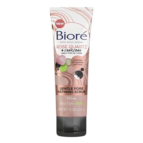 Bior Rose Quartz With Charcoal Gentle Pore Refining scrub exfoliating & Pore Minimizing Micro Crystal Facial Scrub Oil Free Dermatologist Tested Cruelty Free Vegan Friendly Paraben Free