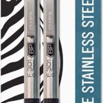 Zebra F-301 Stainless Steel Retractable Ballpoint Pen, Fine Point, 0.028mm, Black Ink, 2 Count